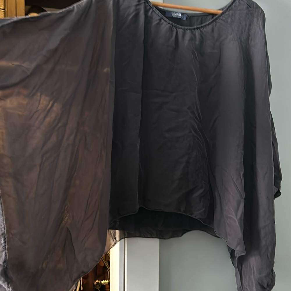Grey silk bat sleeve blouse with attached cami